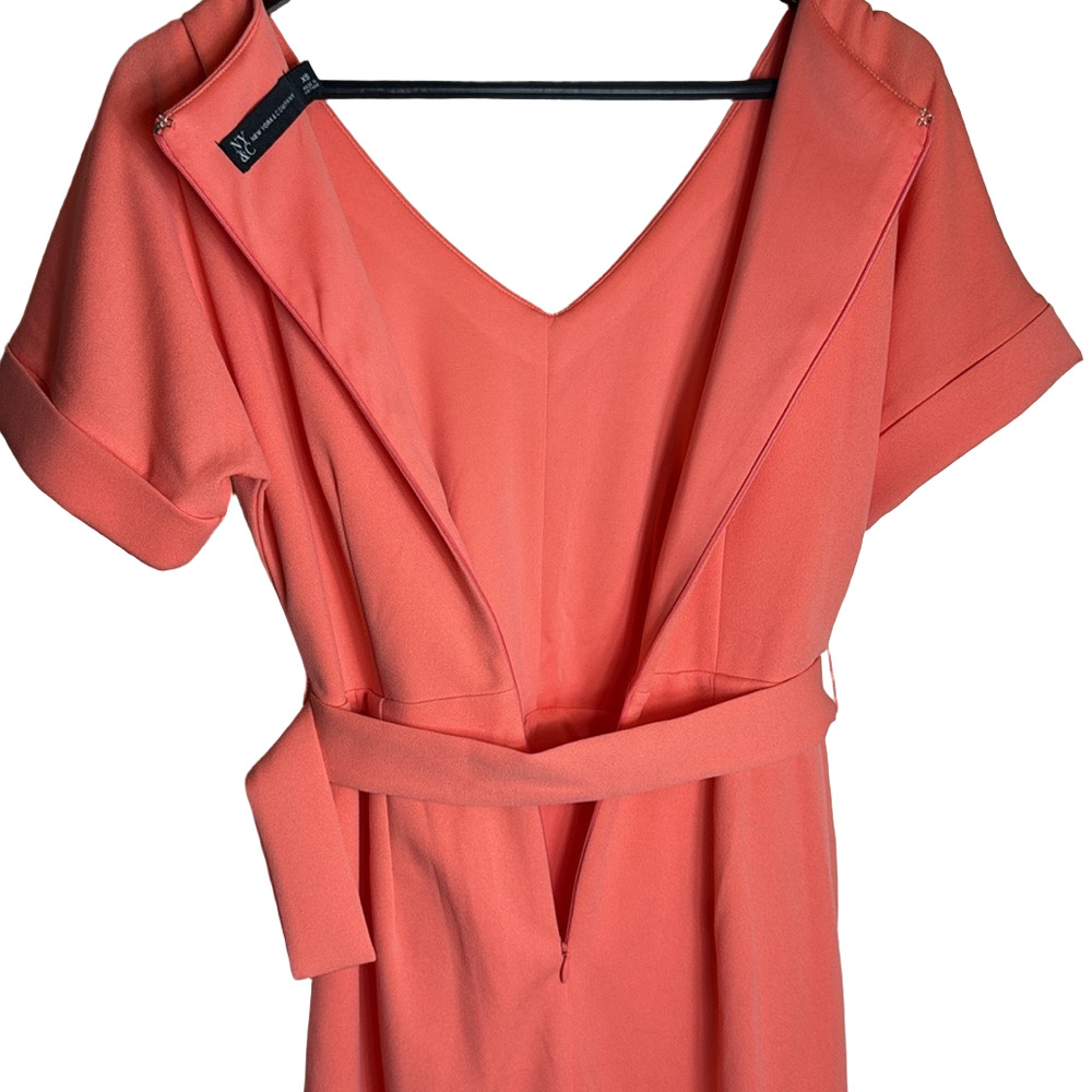 New York & Co Soft Orange Belted V-Neck Classic Midi Dress XS Career Chic New - Picture 10 of 17
